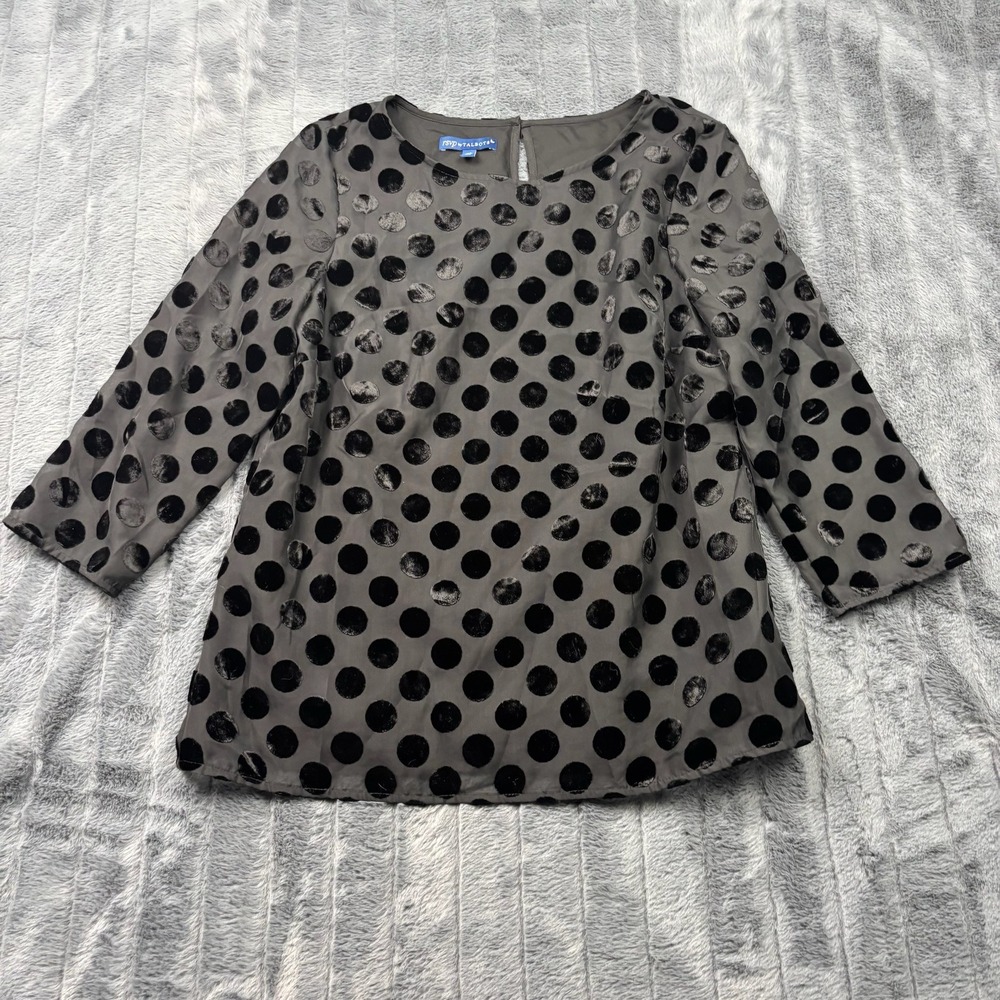 rsvp by Talbots Womens Gray Black Velvet Polka Dot Blouse XS 3/4 Sleeve Top